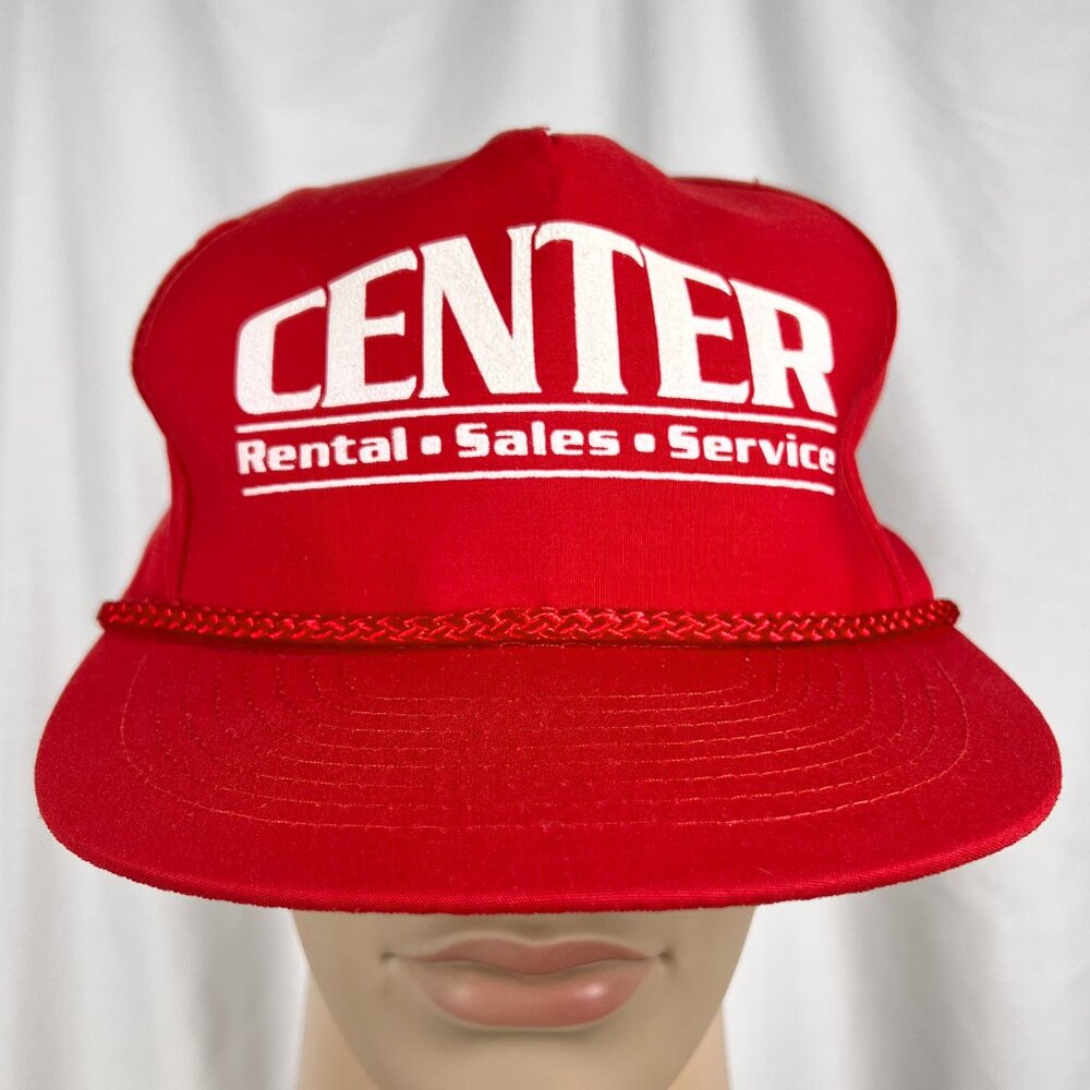 Vintage 90s CENTER Rental Sales Adult OS Red White Retro Rope Snapback Hat Cap